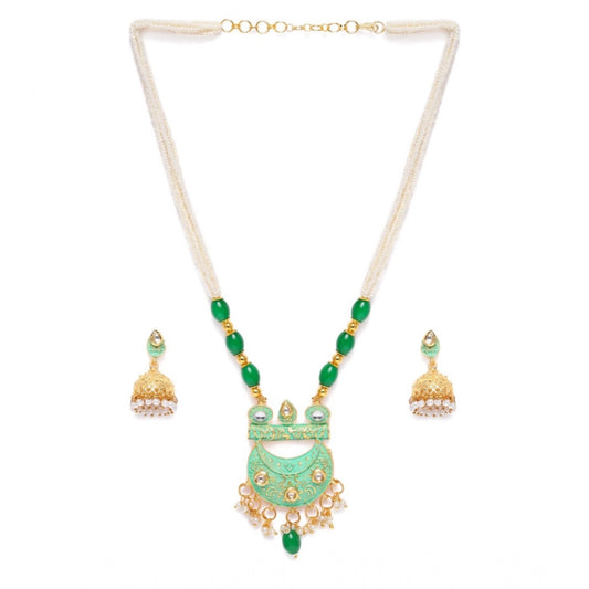 indoraa Women's Rose Gold Plated Alloy Necklace &amp; Earings Set (Green)