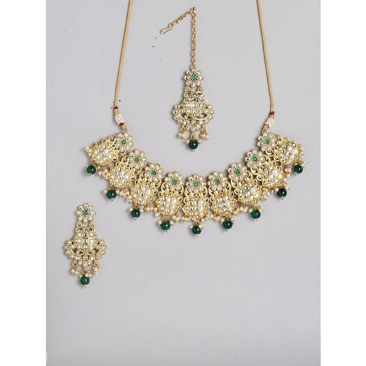 indoraa Women's Rose Gold Plated Alloy Necklace &amp; Earings Set (Green)