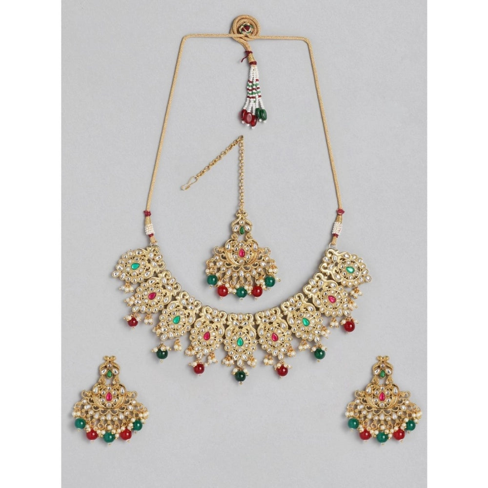 indoraa Women's Rose Gold Plated Alloy Necklace &amp; Earings Set (Light Green)