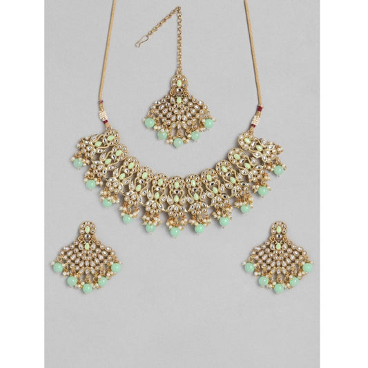 indoraa Women's Rose Gold Plated Alloy Necklace &amp; Earings Set (Light Green)