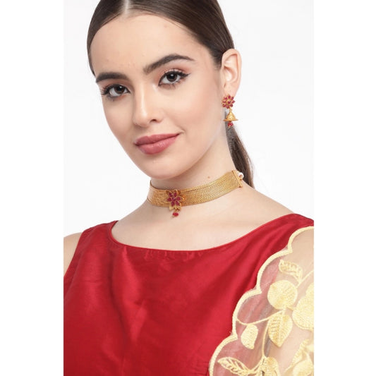 indoraa Women's Rose Gold Plated Alloy Necklace &amp; Earings Set (Gold)