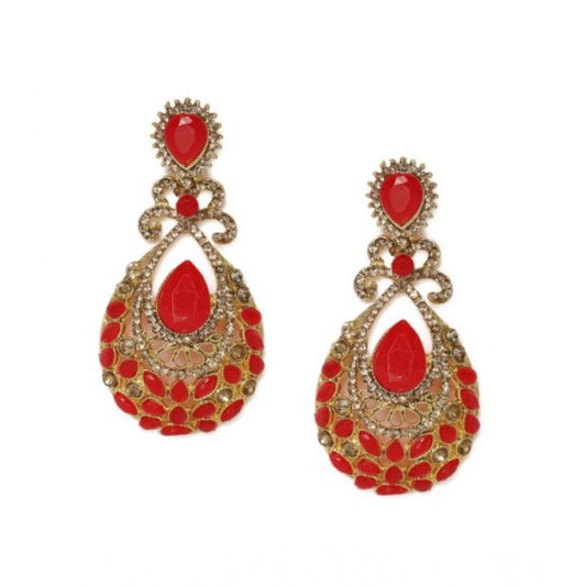 indoraa Women's Rose Gold Plated Alloy Earrings (Gold &amp; Red)