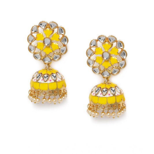 indoraa Women's Rose Gold Plated Alloy Earrings (Yellow)