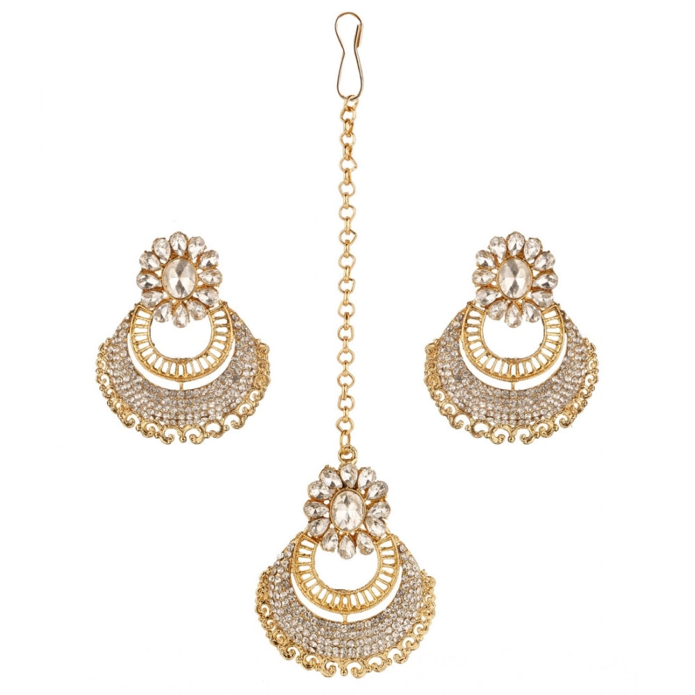 indoraa Women's Rose Gold Plated Alloy Kundan Earrings &amp; Mangtikka (White)