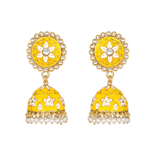 indoraa Women's Rose Gold Plated Alloy Earrings (Yellow)