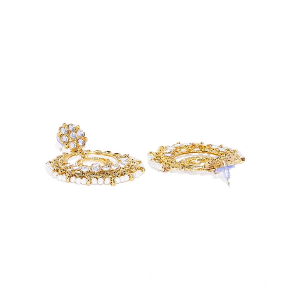 indoraa Women's Rose Gold Plated Alloy Kundan Earrings &amp; Mangtikka (White)