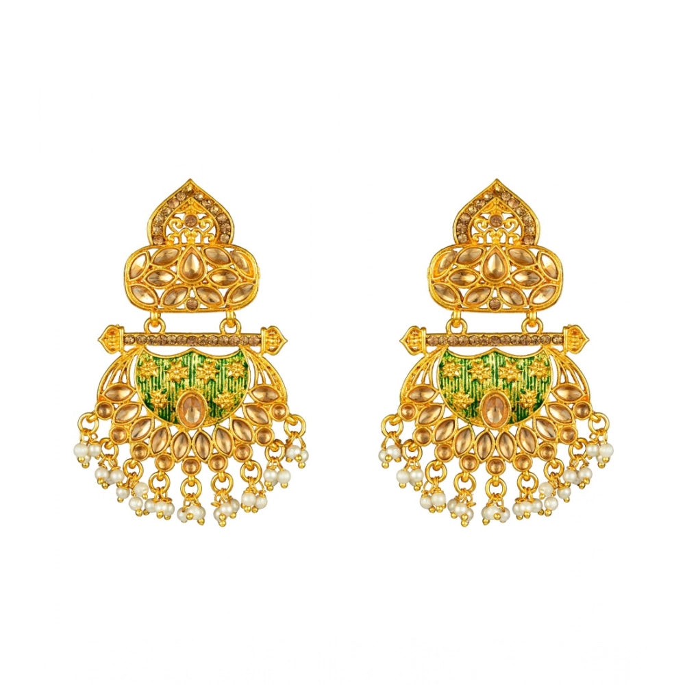 indoraa Women's Rose Gold Plated Alloy Kundan Earrings &amp; Mangtikka (Green)