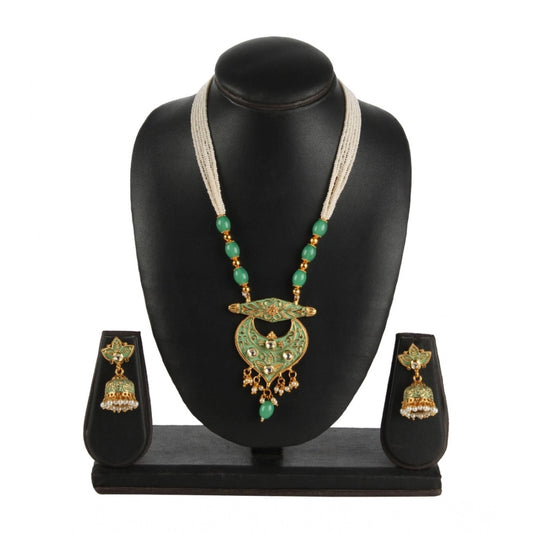 indoraa Women's Rose Gold Plated Alloy Necklace &amp; Earings Set (Green)