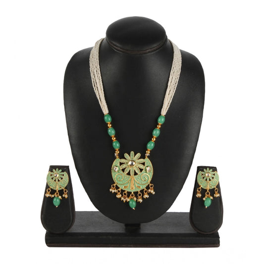 indoraa Women's Rose Gold Plated Alloy Necklace &amp; Earings Set (Green)
