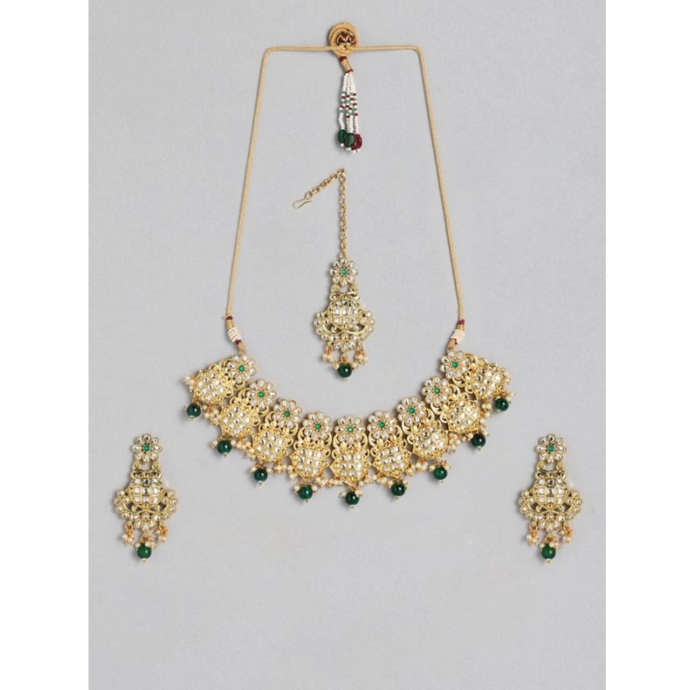 indoraa Women's Rose Gold Plated Alloy Necklace &amp; Earings Set (Green)