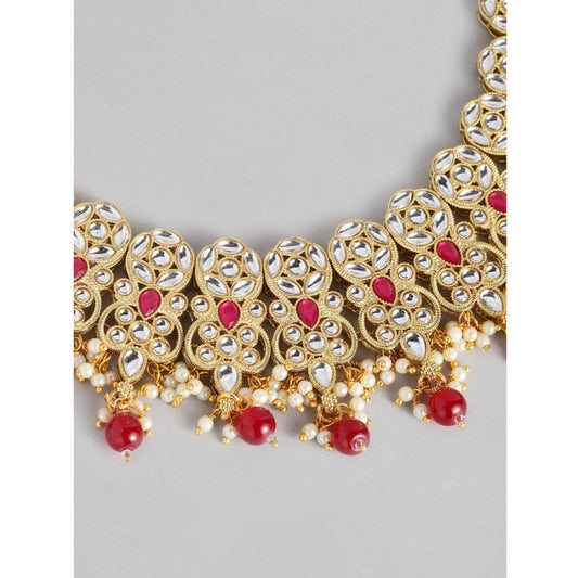 indoraa Women's Rose Gold Plated Alloy Necklace &amp; Earings Set (Red)
