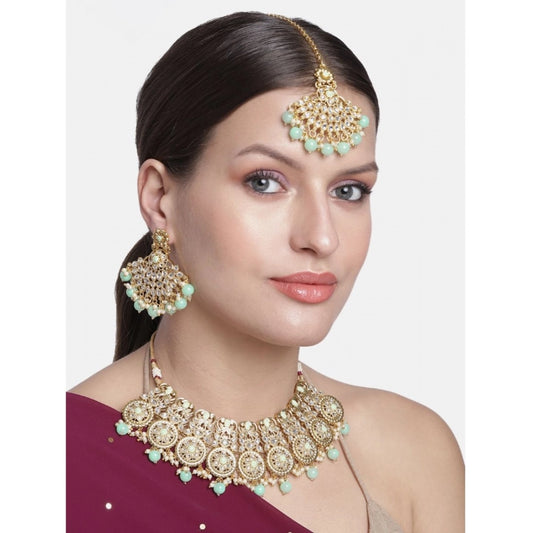 indoraa Women's Rose Gold Plated Alloy Necklace &amp; Earings Set (Light Green)