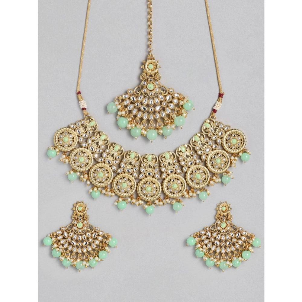 indoraa Women's Rose Gold Plated Alloy Necklace &amp; Earings Set (Light Green)