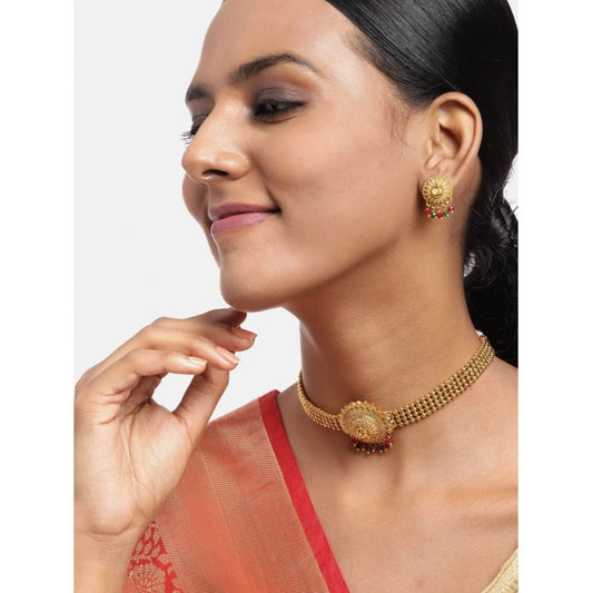 indoraa Women's Rose Gold Plated Alloy Necklace &amp; Earings Set (Gold)
