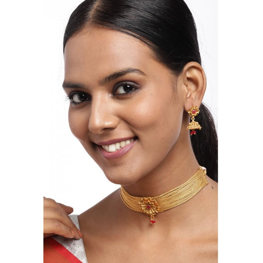 indoraa Women's Rose Gold Plated Alloy Necklace &amp; Earings Set (Gold)