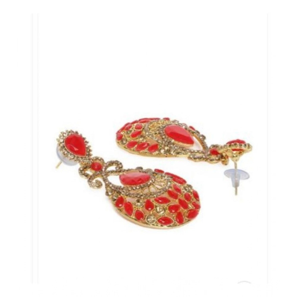 indoraa Women's Rose Gold Plated Alloy Earrings (Gold &amp; Red)