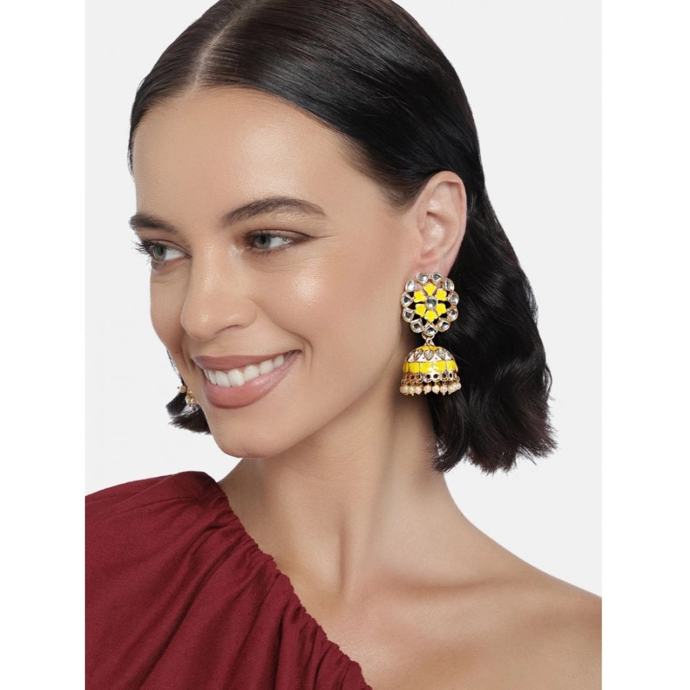 indoraa Women's Rose Gold Plated Alloy Earrings (Yellow)