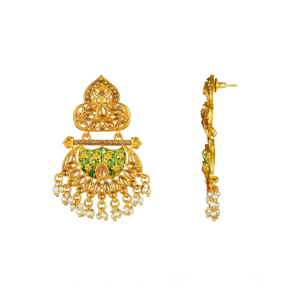 indoraa Women's Rose Gold Plated Alloy Kundan Earrings &amp; Mangtikka (Green)