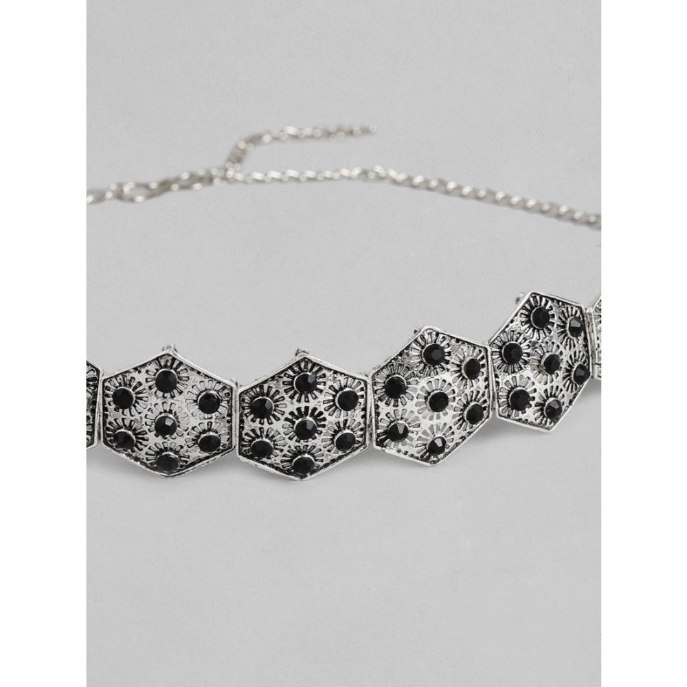 indoraa Women's Rose Gold Plated Alloy Choker (Silver &amp; Black)