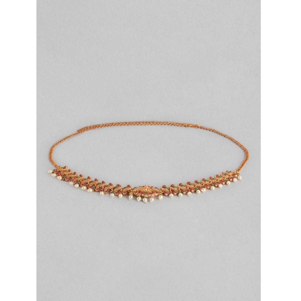 indoraa Women's Rose Gold Plated Alloy Hip Belt Kamarband (Red &amp; Green)