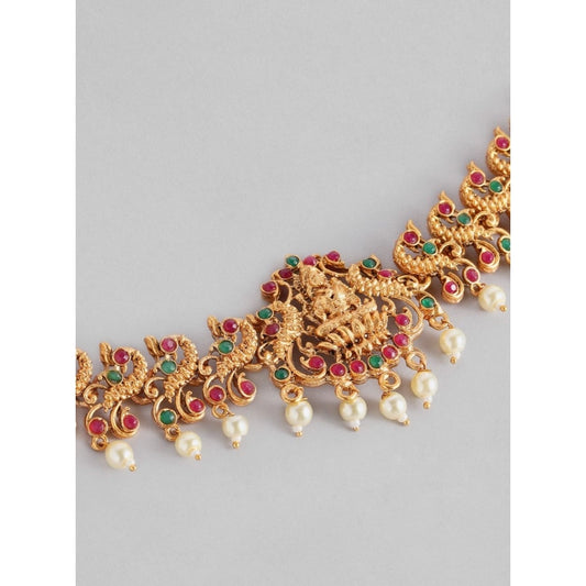 indoraa Women's Rose Gold Plated Alloy Hip Belt Kamarband (Red &amp; Green)