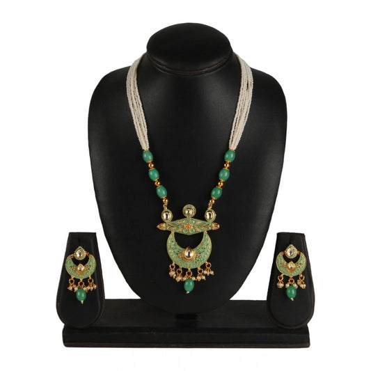 indoraa Women's Rose Gold Plated Alloy Necklace &amp; Earings Set (Green)