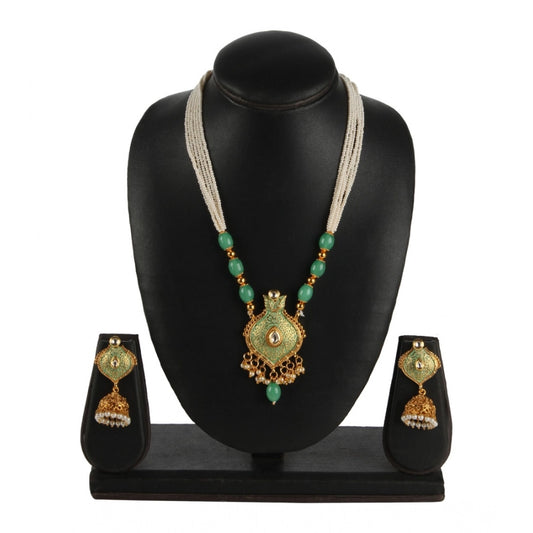 indoraa Women's Rose Gold Plated Alloy Necklace &amp; Earings Set (Green)
