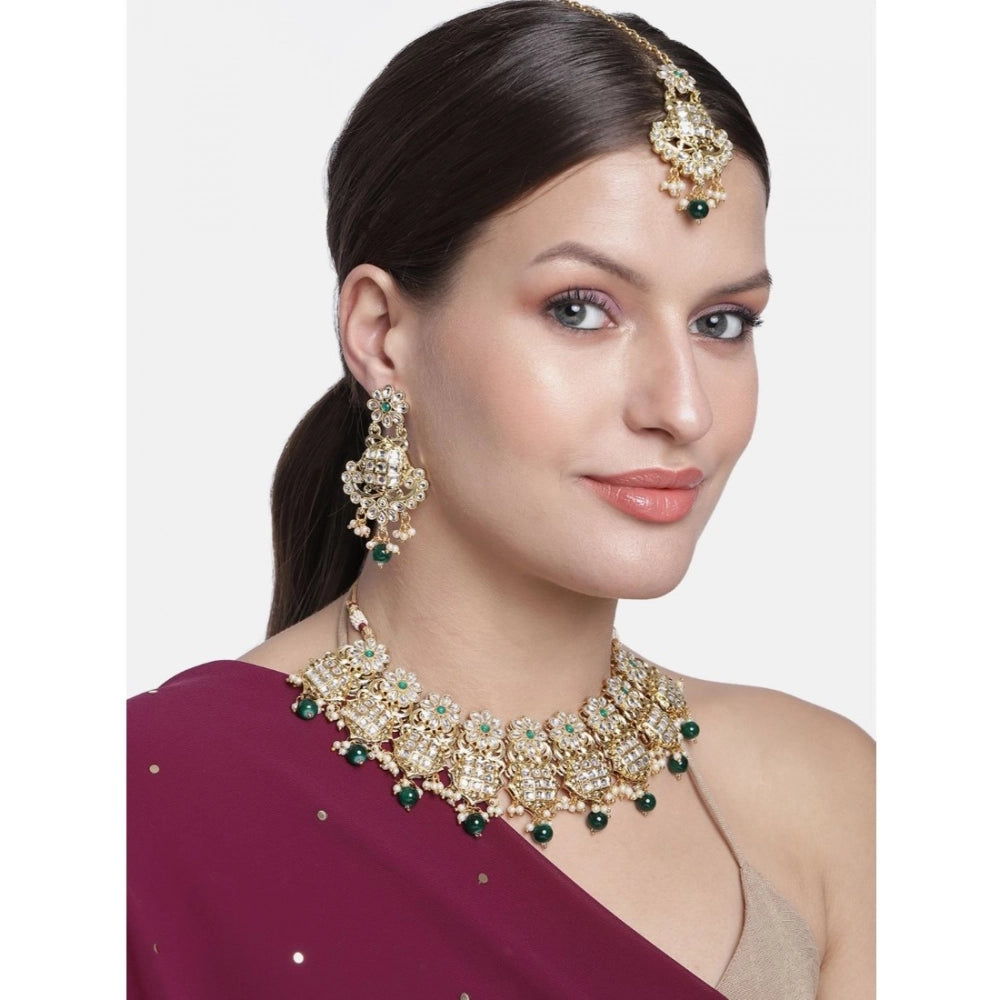 indoraa Women's Rose Gold Plated Alloy Necklace &amp; Earings Set (Green)