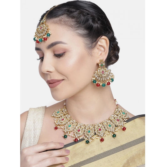 indoraa Women's Rose Gold Plated Alloy Necklace &amp; Earings Set (Light Green)