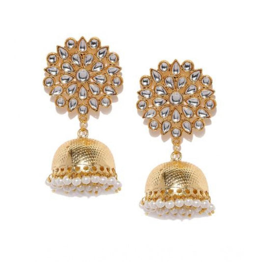 indoraa Women's Rose Gold Plated Alloy Earrings (White)
