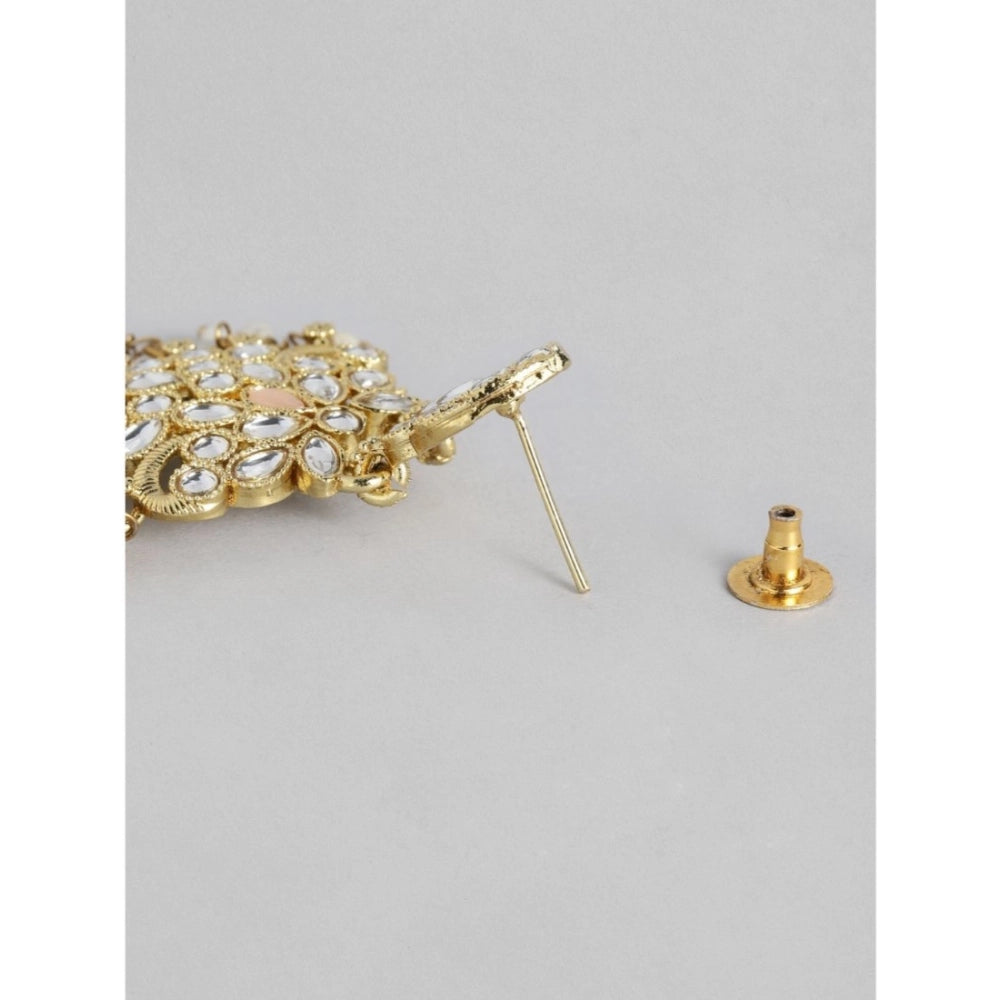 indoraa Women's Rose Gold Plated Alloy Kundan Earrings &amp; Mangtikka (White)
