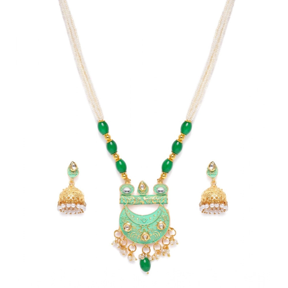 indoraa Women's Rose Gold Plated Alloy Necklace &amp; Earings Set (Green)