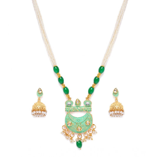 indoraa Women's Rose Gold Plated Alloy Necklace &amp; Earings Set (Green)