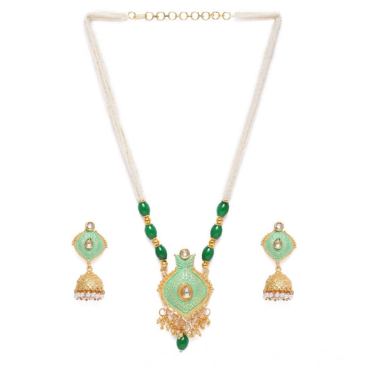 indoraa Women's Rose Gold Plated Alloy Necklace &amp; Earings Set (Green)