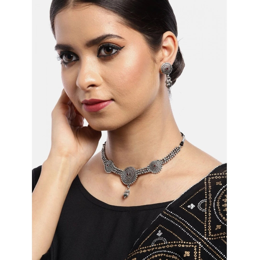 indoraa Women's Rose Gold Plated Alloy Necklace &amp; Earings Set (Silver)