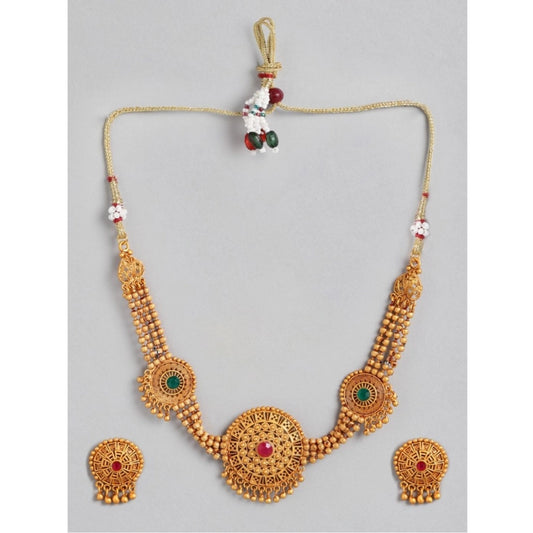 indoraa Women's Rose Gold Plated Alloy Necklace &amp; Earings Set (Multicolor)