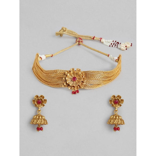 indoraa Women's Rose Gold Plated Alloy Necklace &amp; Earings Set (Gold)