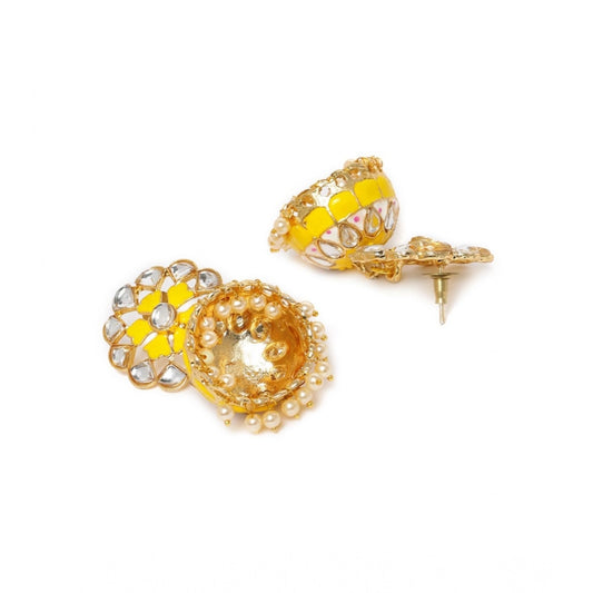 indoraa Women's Rose Gold Plated Alloy Earrings (Yellow)