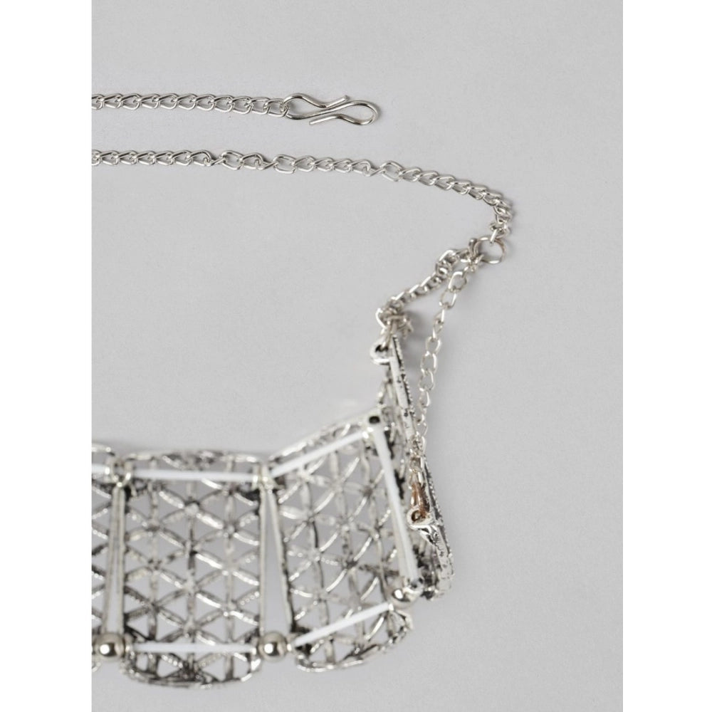 indoraa Women's Rose Gold Plated Alloy Choker (Silver)