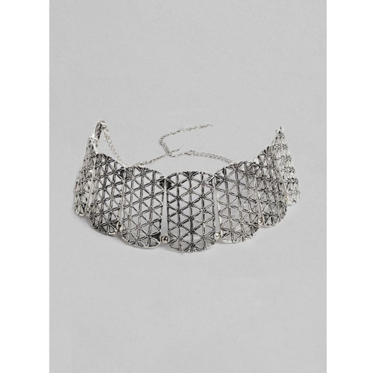 indoraa Women's Rose Gold Plated Alloy Choker (Silver)