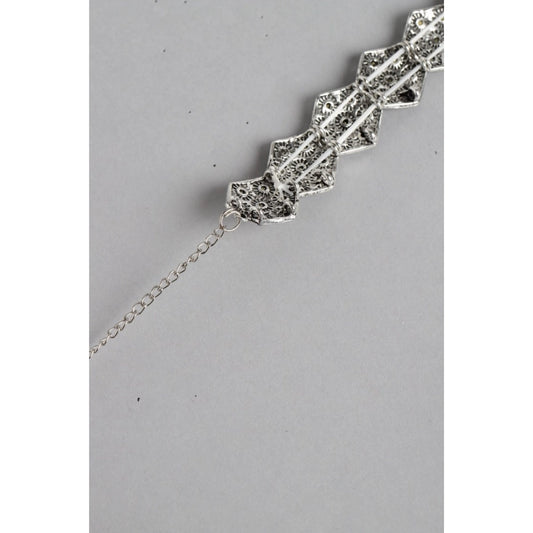 indoraa Women's Rose Gold Plated Alloy Choker (Silver &amp; Black)