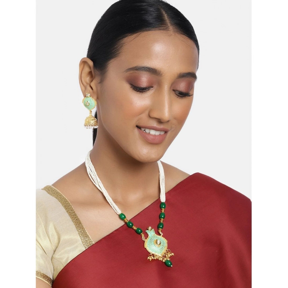 indoraa Women's Rose Gold Plated Alloy Necklace &amp; Earings Set (Green)