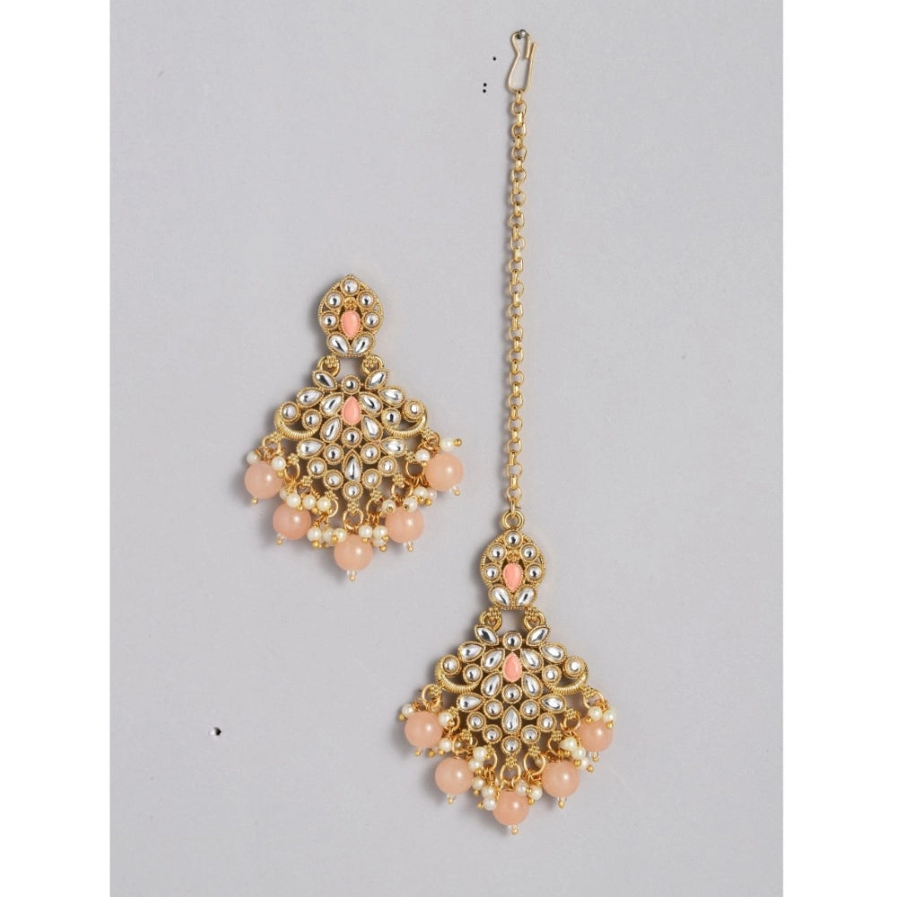 indoraa Women's Rose Gold Plated Alloy Necklace &amp; Earings Set (Pink)