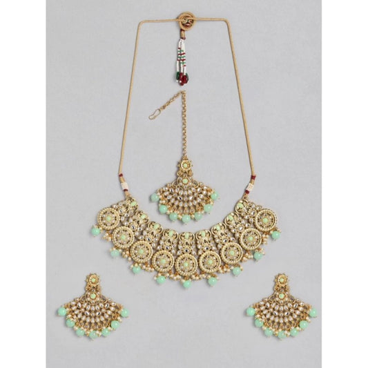 indoraa Women's Rose Gold Plated Alloy Necklace &amp; Earings Set (Light Green)