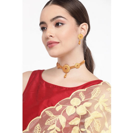 indoraa Women's Rose Gold Plated Alloy Necklace &amp; Earings Set (Gold)