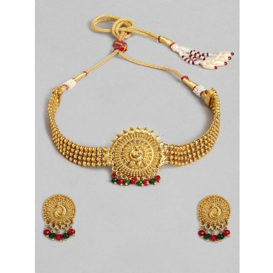 indoraa Women's Rose Gold Plated Alloy Necklace &amp; Earings Set (Gold)