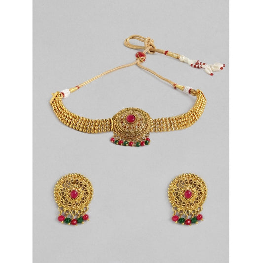 indoraa Women's Rose Gold Plated Alloy Necklace &amp; Earings Set (Multicolor)