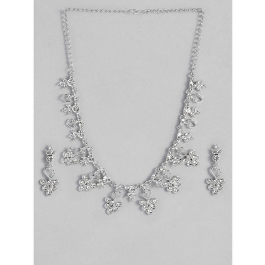 indoraa Women's Rose Gold Plated Brass Necklace &amp; Earings Set (Silver)