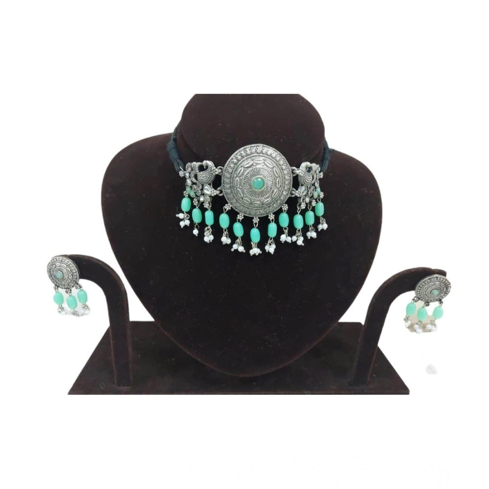 indoraa Women's Rose Gold Plated Alloy Necklace &amp; Earings Set (Light Green)