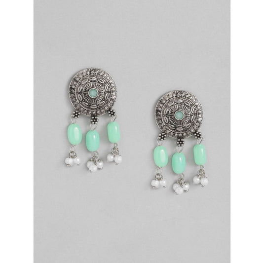 indoraa Women's Rose Gold Plated Alloy Necklace &amp; Earings Set (Light Green)